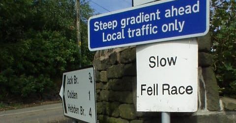 Traffic signs and milestone, Blackshaw Head